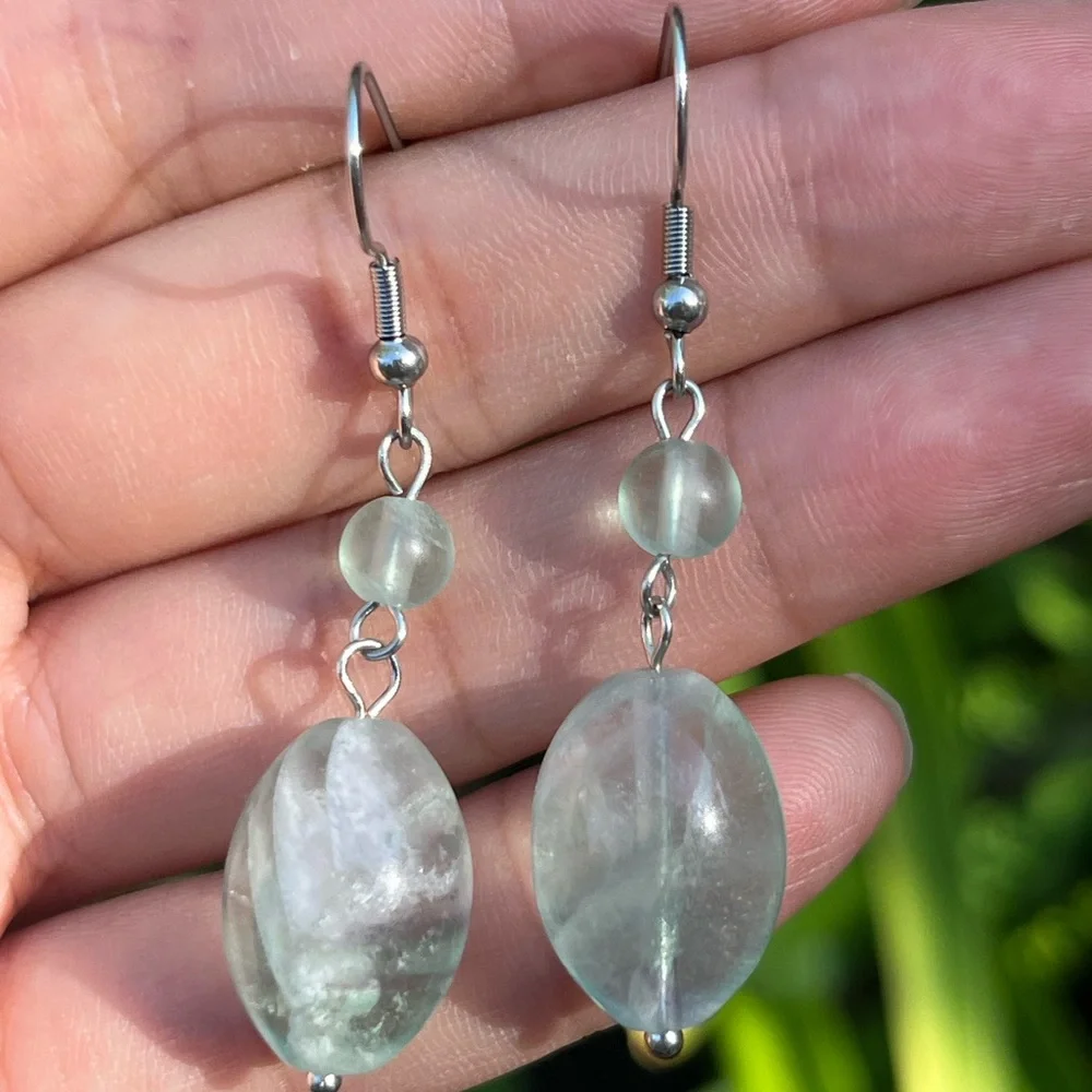 Stainless steel green fluorite earrings‎ 0201